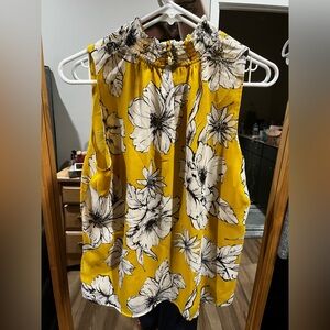 Ann Taylor Factory Mustard Floral Sleeveless Top